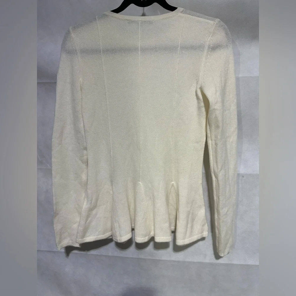 Antonio Melani Cream 100% Cashmere Peplum Hem Sweater Womens XS Quiet Luxury EUC